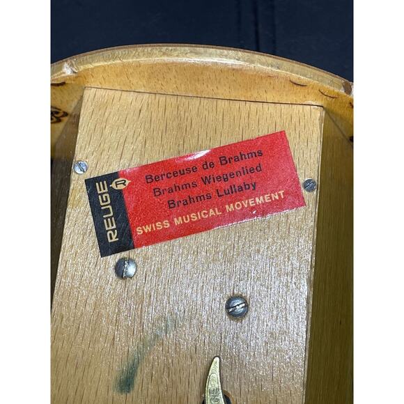 RARE Reuge Hand Painted Rocking Musical Doll Cradle Brahms Lullaby Swiss Works - Picture 9 of 12